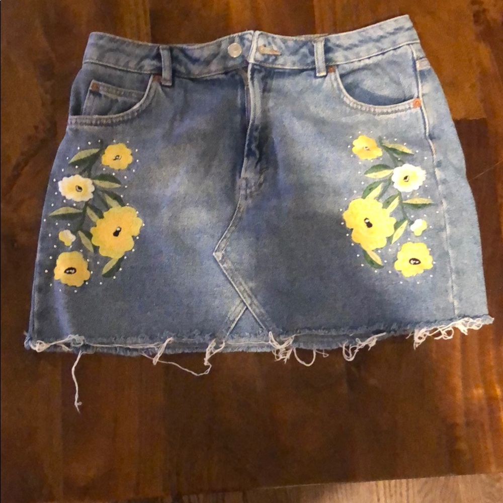 Top Shop denim skirt with flower detailing